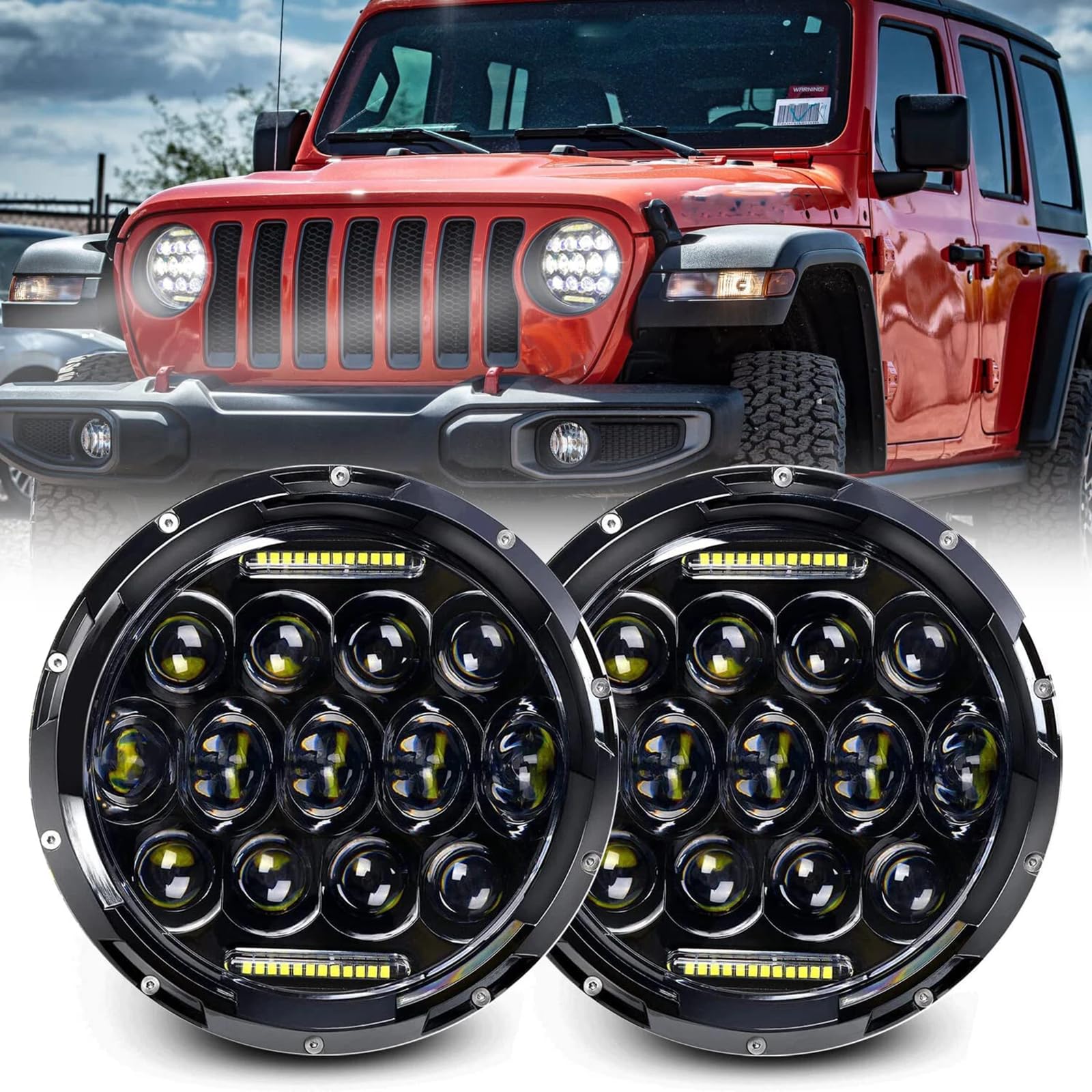 

Largoods JK LED Headlights for Jeep Projector with Daytime Running Set of Black Headlamp, 7-inch JK, Wrangler, Jimny, DRL, 75W, Hi/Lo Switching,