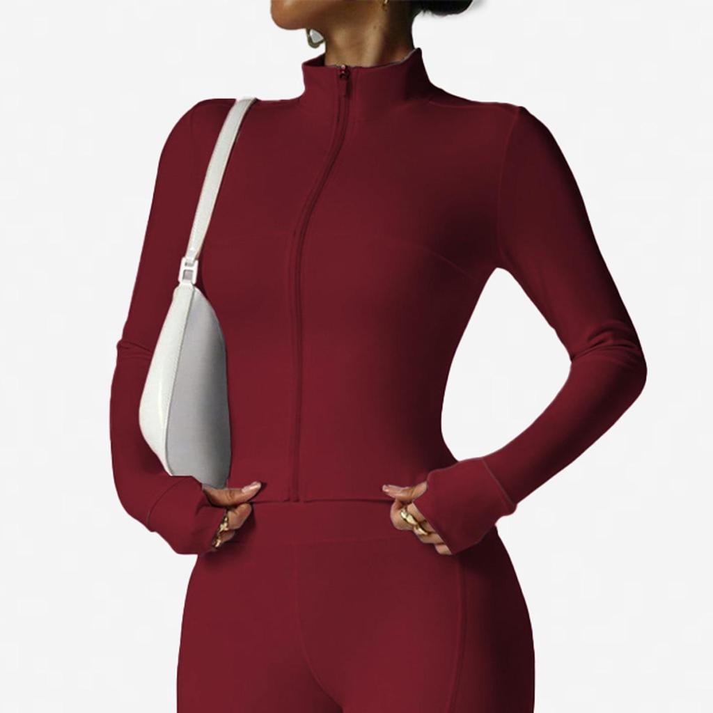 Waist-Cinching Yoga Set: Long-Sleeve Jacket & Butt-Lifting Micro-Flare Pants - Women's Sportswear for Autumn/Winter.