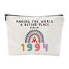 Ladies' Birthday Makeup Bag Linen Waterproof Zipper Bag