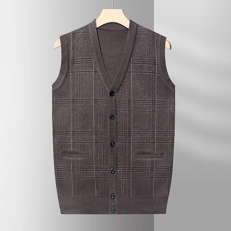 Cardigan Sweater Vest Autumn Men's Sleeveless Single-breasted Sweater Vest Padded Warm Men's Vest.