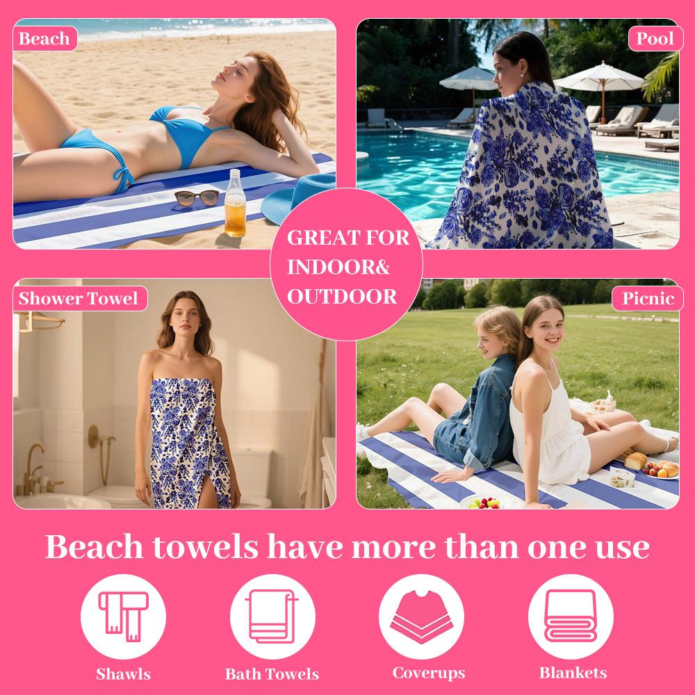 Phantom Blue Flower Shadow, Double-sided Velvet Beach Towel, Quick-drying Sports Towel, Portable Outdoor Towel