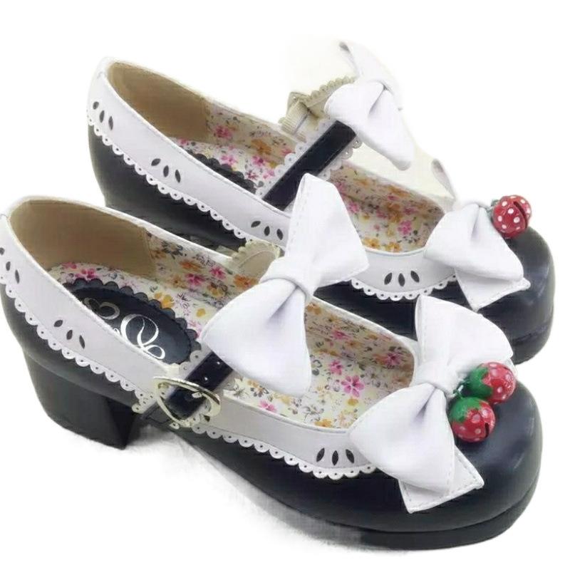 Japonês Mori girl lolita Lolita sino de baga cabeça redonda salto grosso laço sapatos femininos únicos salto grosso muffin doce