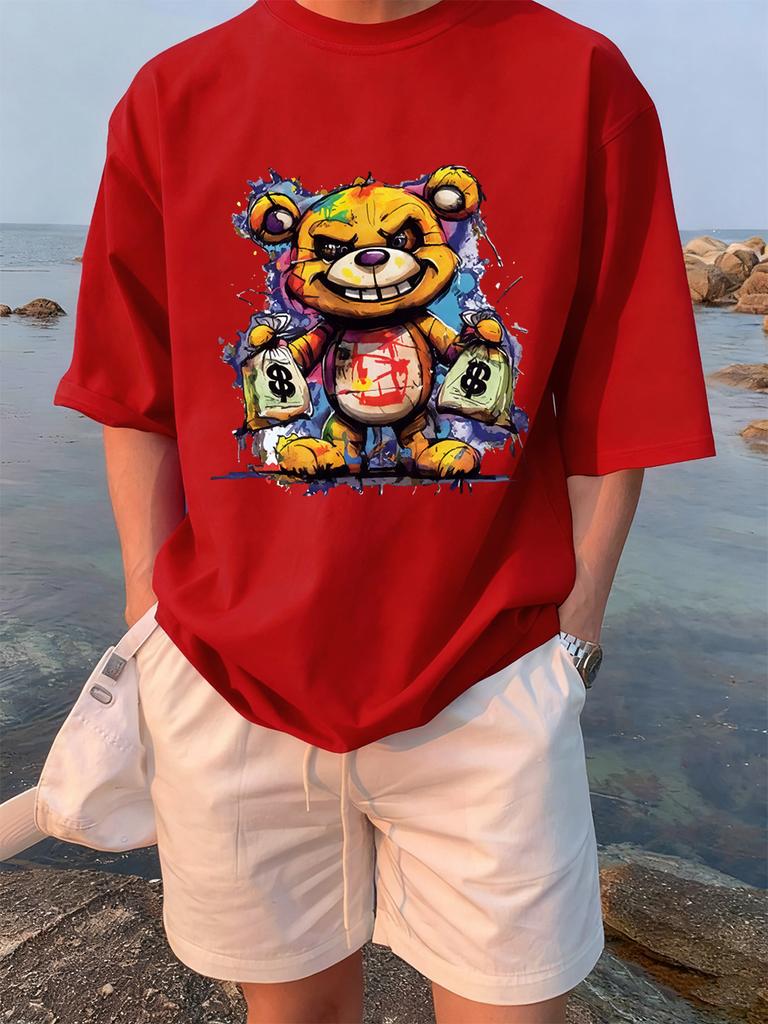 Colorful Bear Holding A Money Bag Printing TShirts Womens Summer Cotton T Shirt Loose ONeck Soft Tops Casual Womans Clothes