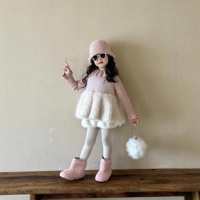 Children's Winter 2024 Korean Plush Vest Skirt - Thickened, Short, for Small and Medium Kids