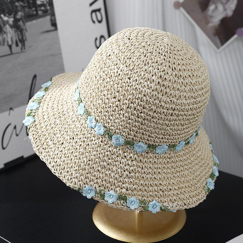Straw hat Straw hat Women's versatile foldable sun hat Seaside vacation idyllic hand-woven bucket hat Basin hat