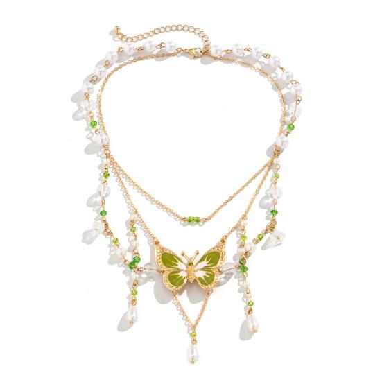 Women Necklace Multi Layer Chain Imitation Pearls Decor Butterflies Charm Choker Necklace Adjustable Length Neck Jewelry