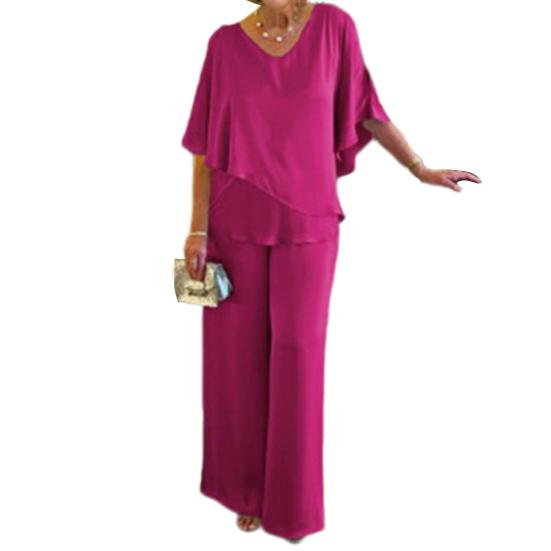 2 Stück/Set Damen Top Hose Anzug V-Ausschnitt Fledermausärmel Unregelmäßiger Saum