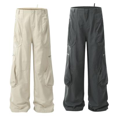 Ladies' Versatile Design With Large Pockets American Functional Pants Trendy Brand Wide Leg Floor Hugging High Waisted Casual Pants