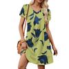 Women's Petal Short Sleeve V Neck Loose Floral Print Swing Sundress With Pockets