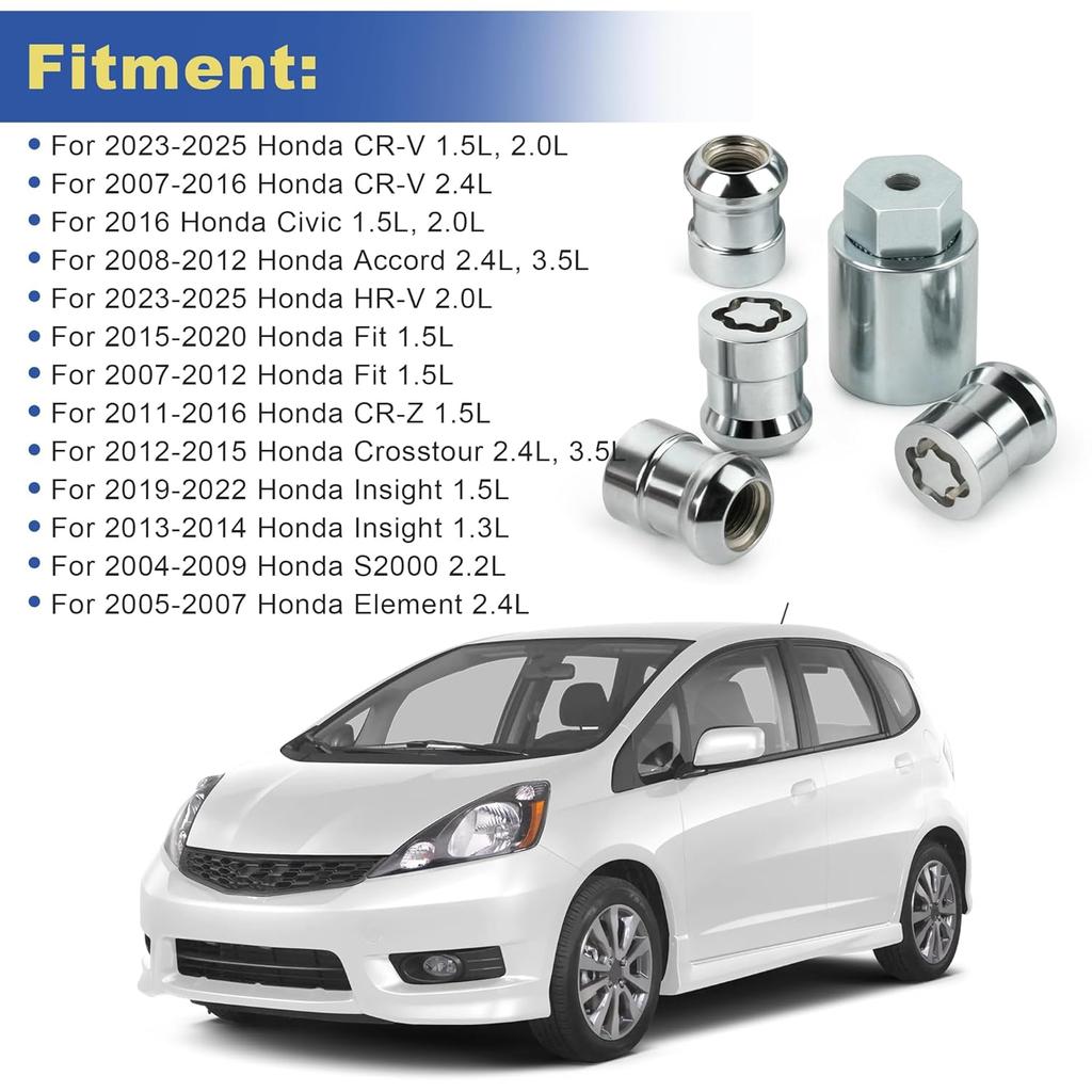 Radschloss-Radschrauben-Set (Kurz) für Honda CR-V 2007-2025 Civic 2016 Accord 2008-2012 Diebstahlschutz Chromlegierung 08W42-SCV-101 08W42SCV101 08W42-SCV-100