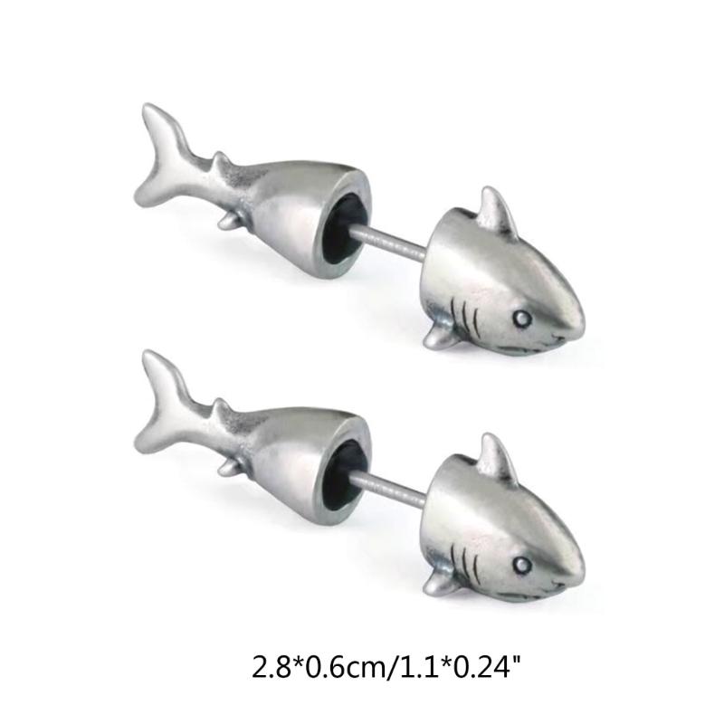 1 Pair Shark Stud Earrings Men and Women Trend Hip Hop Punk Cold Wind Earrings Fashion Retro Fish Split Earrings