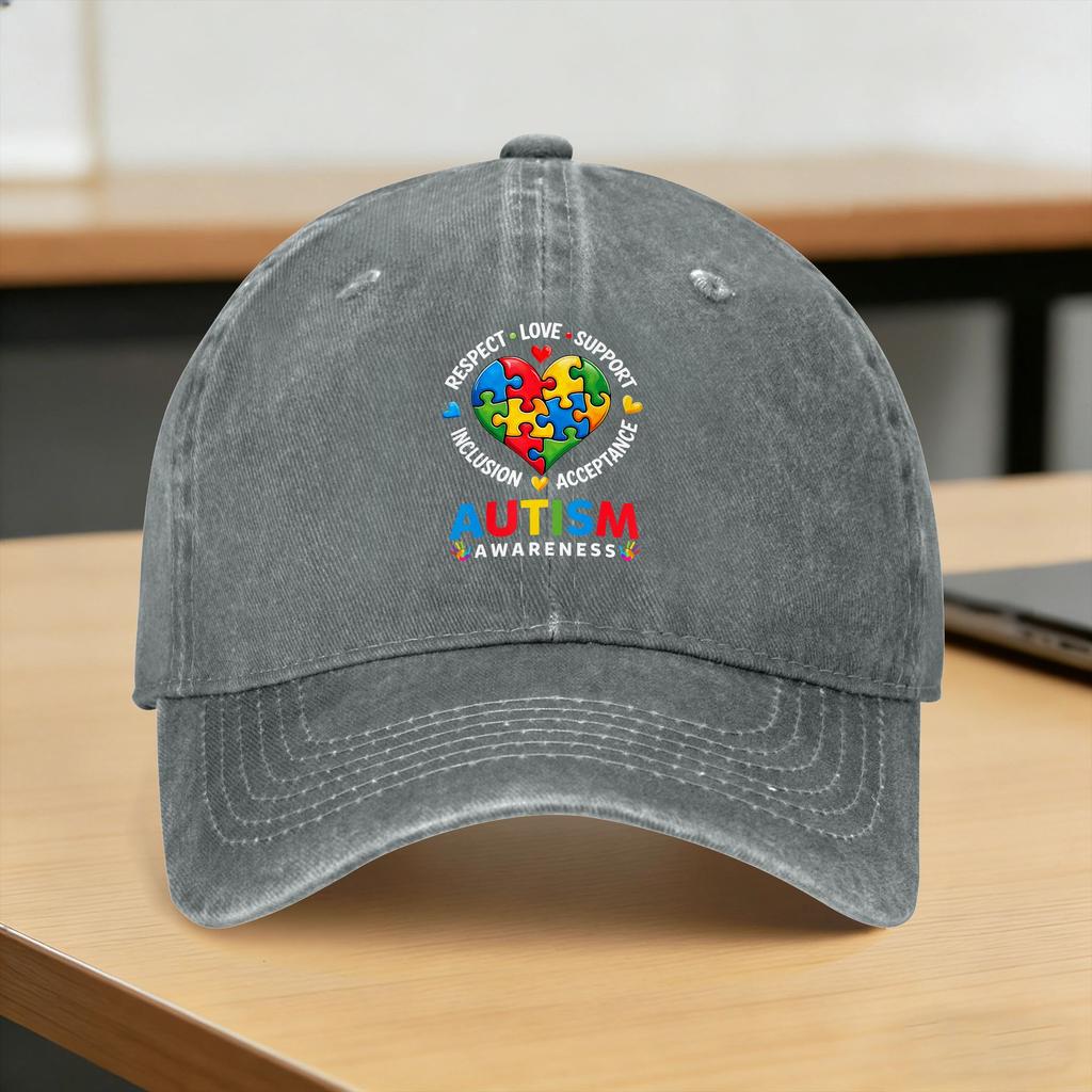 Summer Respect Love Support Inclusion Autism Awareness Baseball Cap Sun   Print Washed Trucker Hat Hunting Baseball Caps