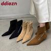 Fashion Fashion Zippers Ladies Ankle Boots Shoes Female Pointed Toe Flock Women Modern Short Boots With Low Heel Shoes Pumps Lady
