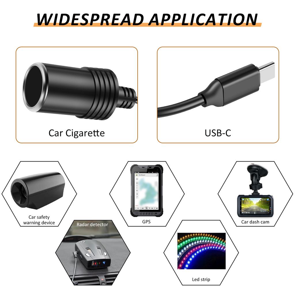 4/2Pcs Car Cigarette Lighter Socket USB C Type-C To 12V Male to Female Cigarette Lighter Adapter Power Cable