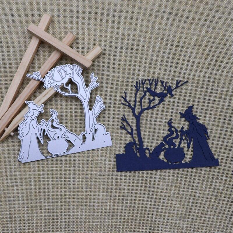 Toter Baum Fledermaus Hexe Katze Metall Stanzschablonen Schablonen für DIY Scrapbooking Prägen DIY Papierkarten