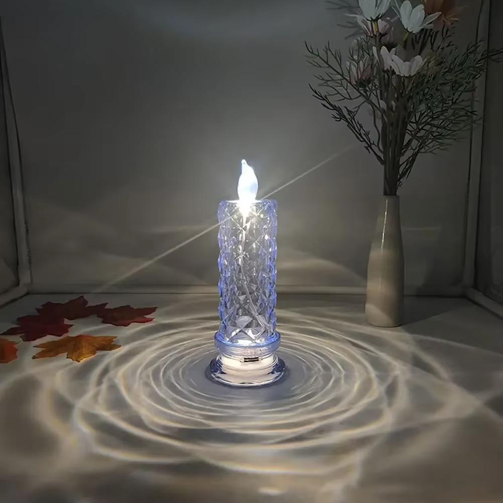 LED Crystal Candle Light Table Lamp Rose Projection Romantic Atmosphere Night Light for Bedroom Party Christmas Wedding Decorate