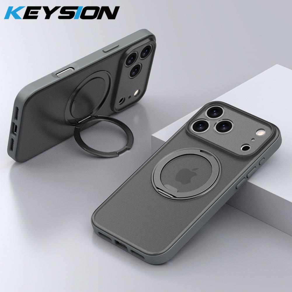 KEYSION 360° Rotating Magnetic Ring Stand Case for MagSafe for iPhone 17 Pro Max 17 Air Matte Transparent Shockproof Phone Cover