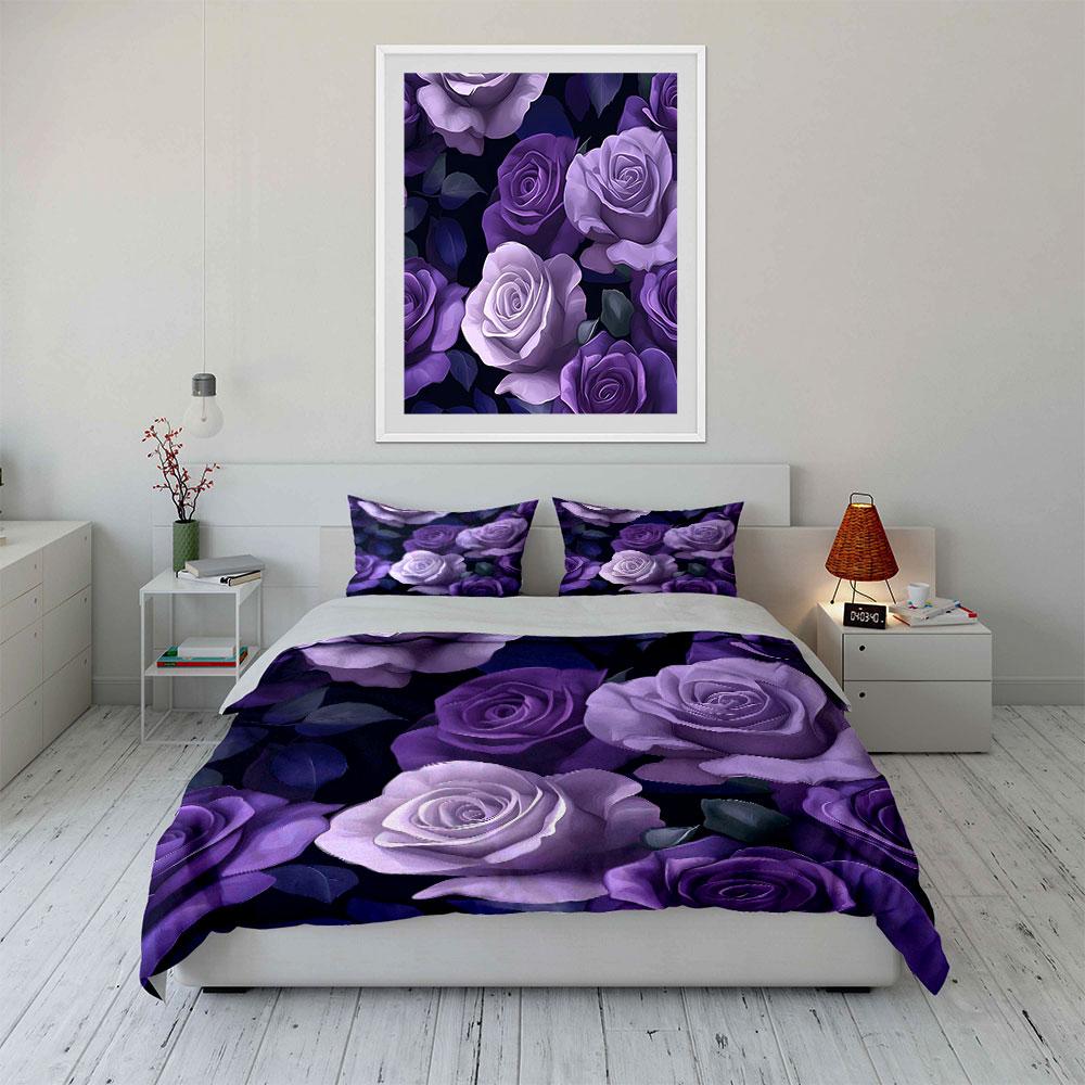 Elegant Purple Rose Gift Set Exquisite Three-Piece Bedding Set Gift For Kids And Adults