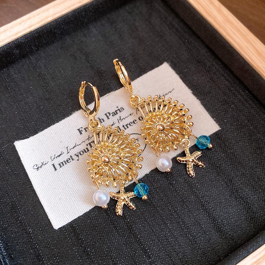 

European and American retro pearl conch starfish pendant ear buckle simple fashion exquisite earrings light luxury high-end earrings women