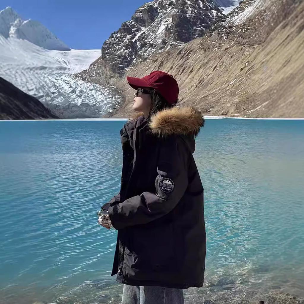 True Fur Collar, Workwear Down Cotton Jacket, Women, Winter, Thick, High-end Cotton Jacket, Medium Length, Warm Jacket