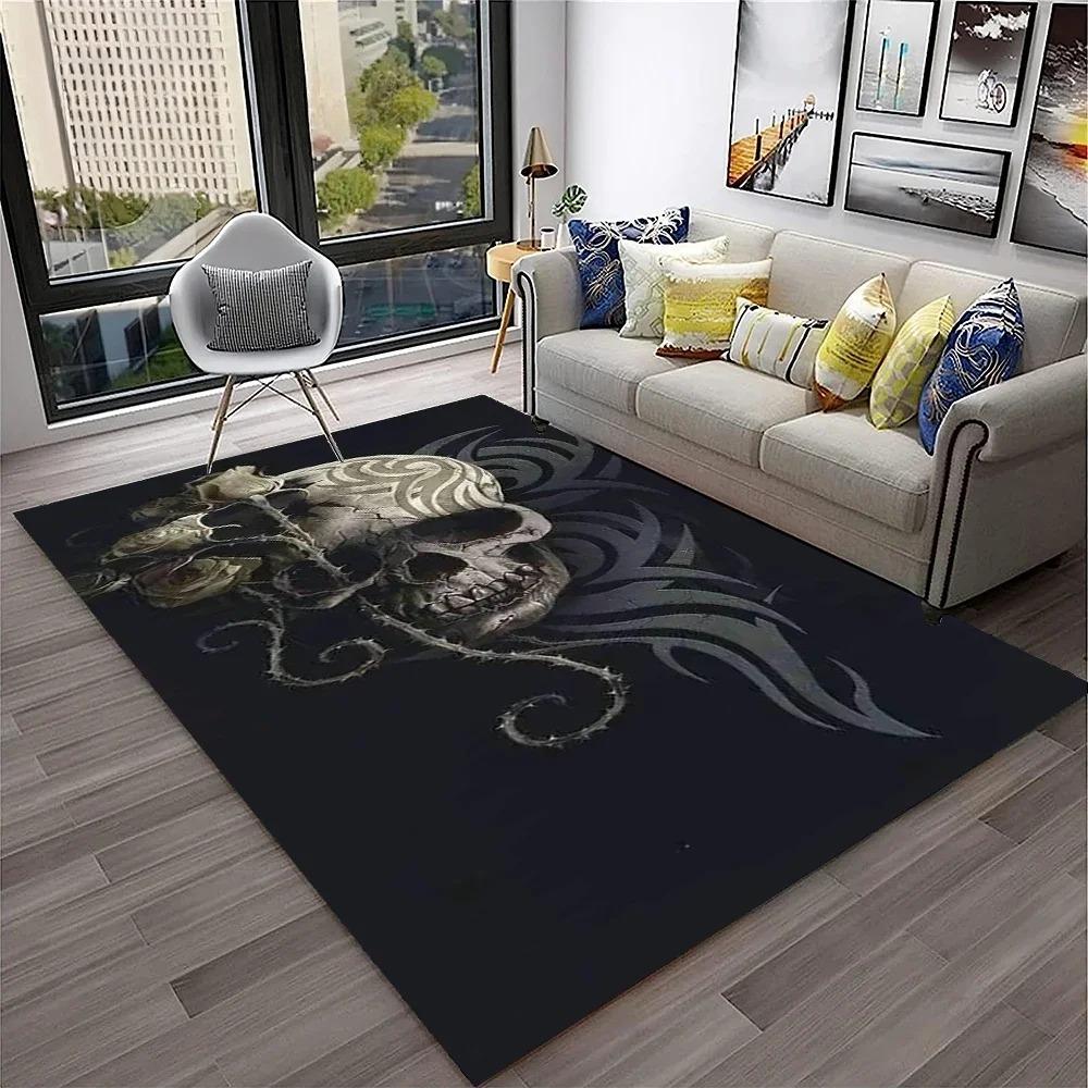 Large Area Rug Rebellious Skull Pattern Carpet Living Room Floor Mat Anti-slip Bedroom Ground Mat Easy To Clean Soft Rug Gift