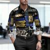 Men's Shirt with Geometric Block Print, Slim Fit, Business Commuting Long Sleeved Shirt, Spring and Autumn Trendy Casual Top