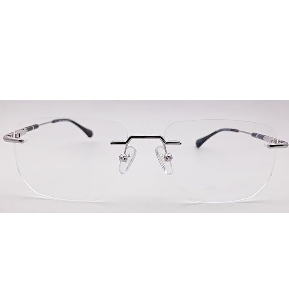 RSINC Rimless Metal Frame Eyeglass Spectacle Optical For Men And Women Modern  Silver Black 12920J 02 53-17-138 | IB -11 Blue OC Silver Black C2