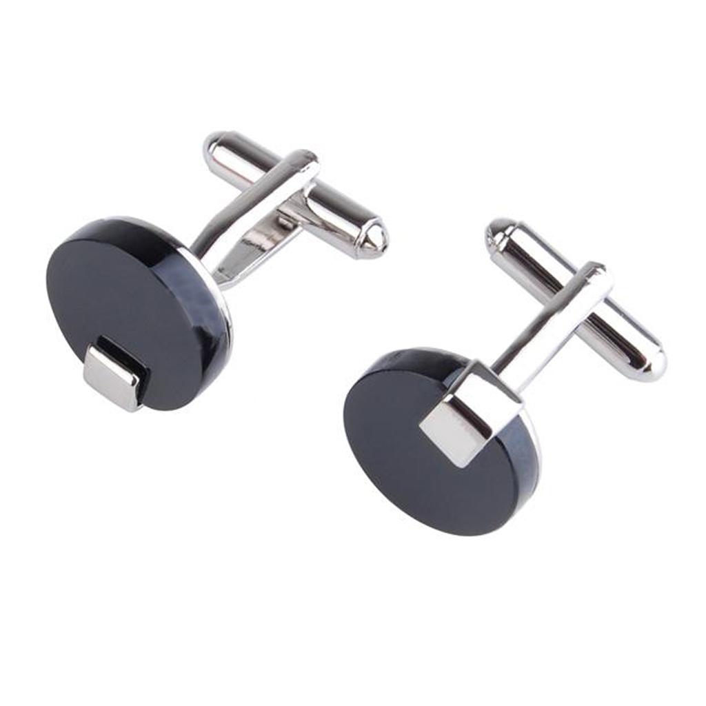 Pair Of Fashionable Men Round Shaped Cufflinks Office Meeting Events Anniversary Supplies Black