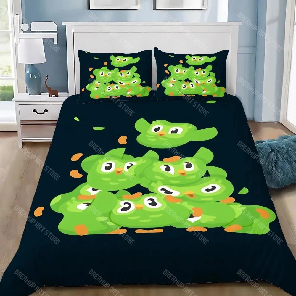 Duvet Cover Pillowcase Bedding Set Cute Cartoon Duolingos Adult Boy Girl Bedroom Decoration Children Gift Single Double Large