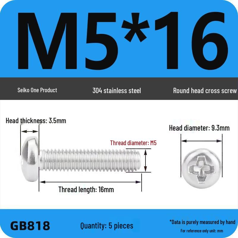 Phillips Pan Head Machine Screws, 304 Stainless Steel, Sizes M1-M10