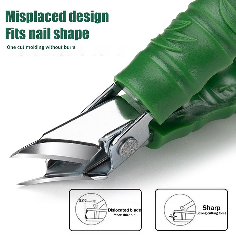 Durable Slant Edge Nail Clipper Large Opening Splash-Proof Nail Trimmers Nail Pliers Green Bamboo Shape Household Manicure Tools