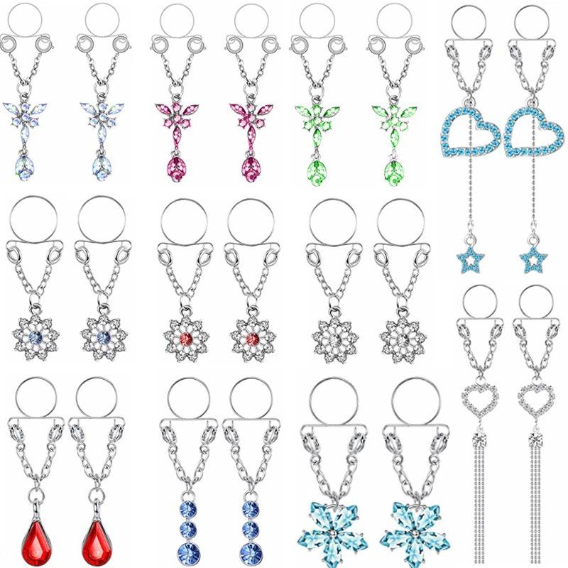 1 Pair Sexy Tassel  Butterfly Pendant Fake Nipple Ring For Women Girls Adjustable Faux Nipple Piercing Body Jewelry