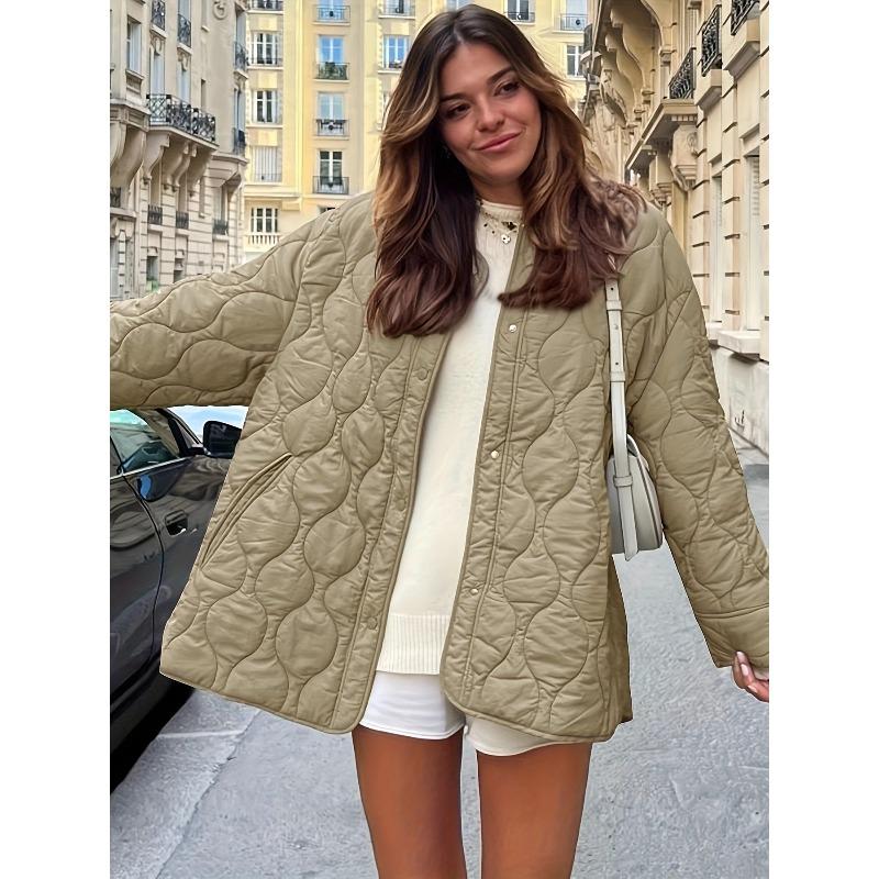 

VEZFAA Women s Fashion Casual Fall Winter Solid Color Print Long Sleeve Jackets & Coats Down Coats XXL хакі