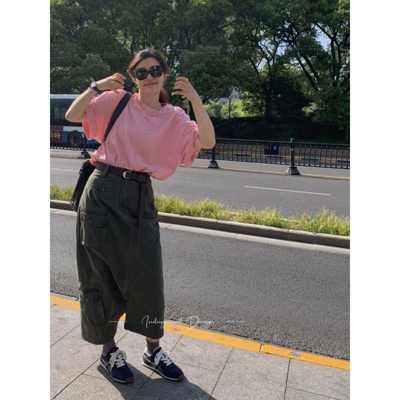 

Cmeter Private Fu Super Jue Must Receive Worn Looking Washed-out Special-Shaped Asymmetrical Rear Slit Suit Skirt High Waist Skirt Army Green S presale