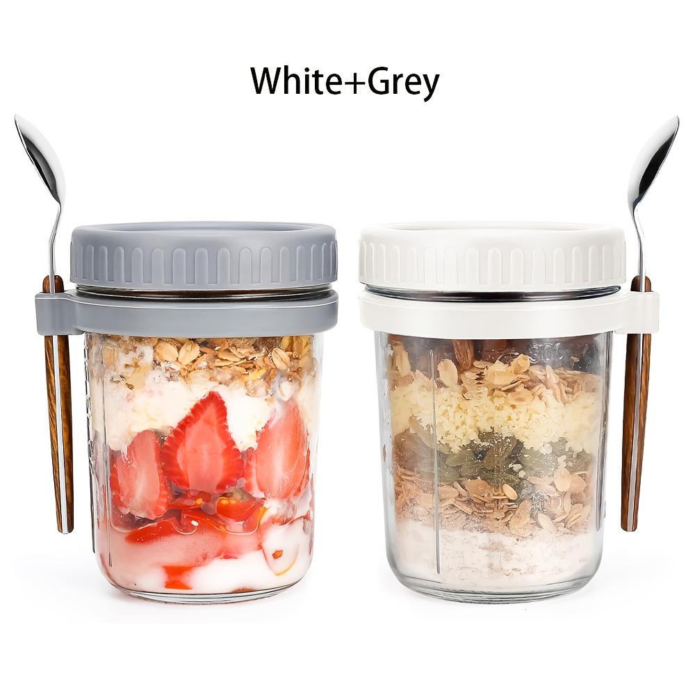 1pc/2pcs Glass Oatmeal Cup, Overnight Oats Container with Lid and Spoon, 16oz Cereal, Milk & Fruit Salad Storage Jar