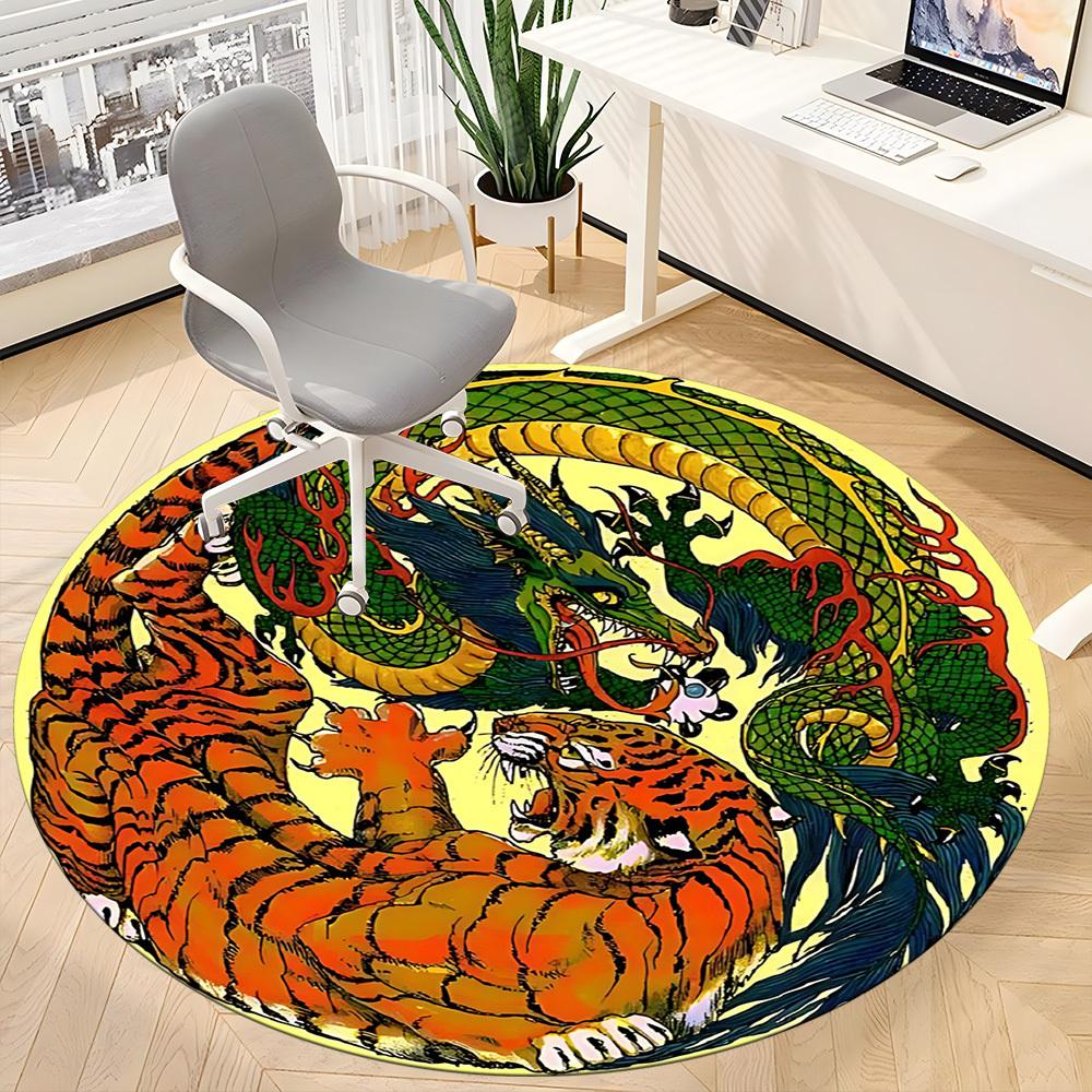 1pc Tiger Dragon Yin Yang Symbol Chair Carpet for Office, Round Non Slip Durable Large Size Office Carpet, Suitable for Office