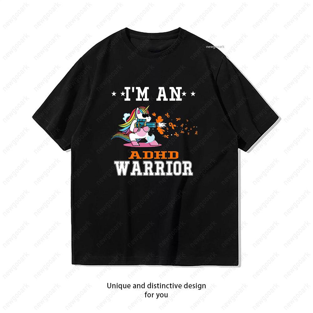 Funny Unicorn Im An ADHD Warrior TShirt Woman Man Casual Cotton Graphic T Shirts Creative Streetwear Camisetas