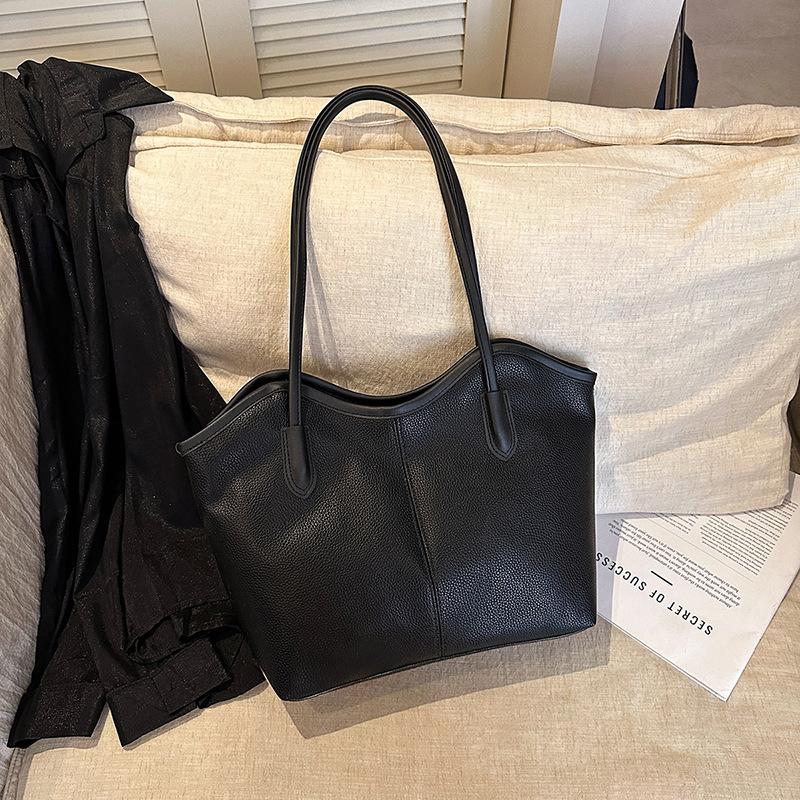 Women Fashion Retro Colorblock Simple Large Capacity Commuting Tote Shoulder Bag