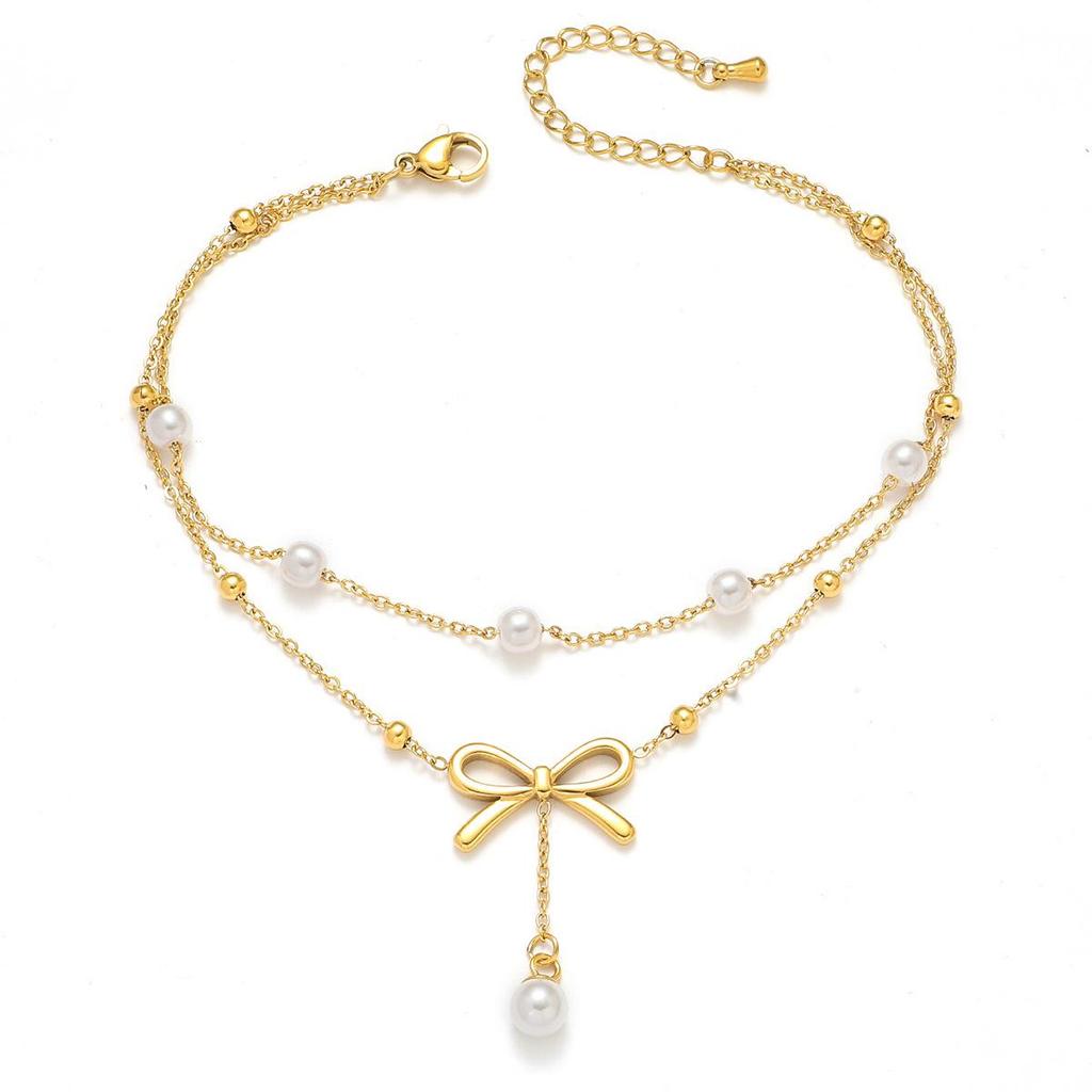 Women's Japanese-Korean Style Bowknot Tassel Anklet - Elegant Foot Jewelry