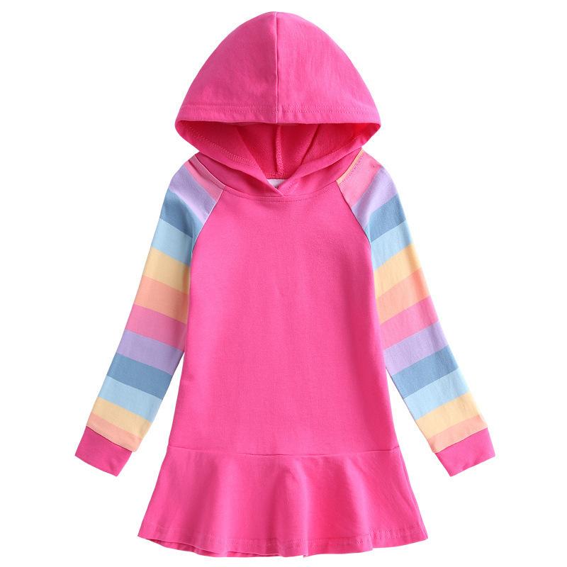 Spring Autumn Lotus Leaf Edge Cartoon Rainbow Girls' Dress Cotton Children's Long Sleeve Hoodie Hundred Fold Princess Dress