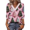 Women's Loose Comfortable Casual Fashion V-Neck Christmas Print 3/4 Sleeve Top