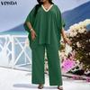 VONDA 2PCS Women Batwing Sleeve Blouse and Pants Casual Oversized Two Picecs Sets