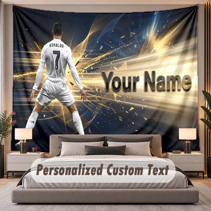 Vlastní text s jménem Gobelín Cristiano Ronaldo Personalizovaný polyesterový nástěnný gobelín do ložnice a pokoje