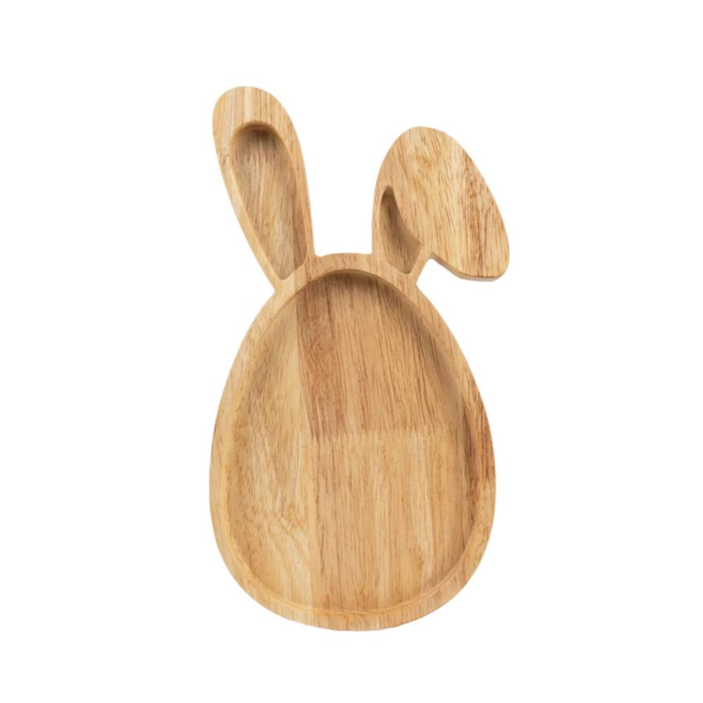 Wooden Easter Egg Shape Tray Cartoon with Compartments Food Display Plate Decorative Durable Bunny Snack Serving Tray Jewelry