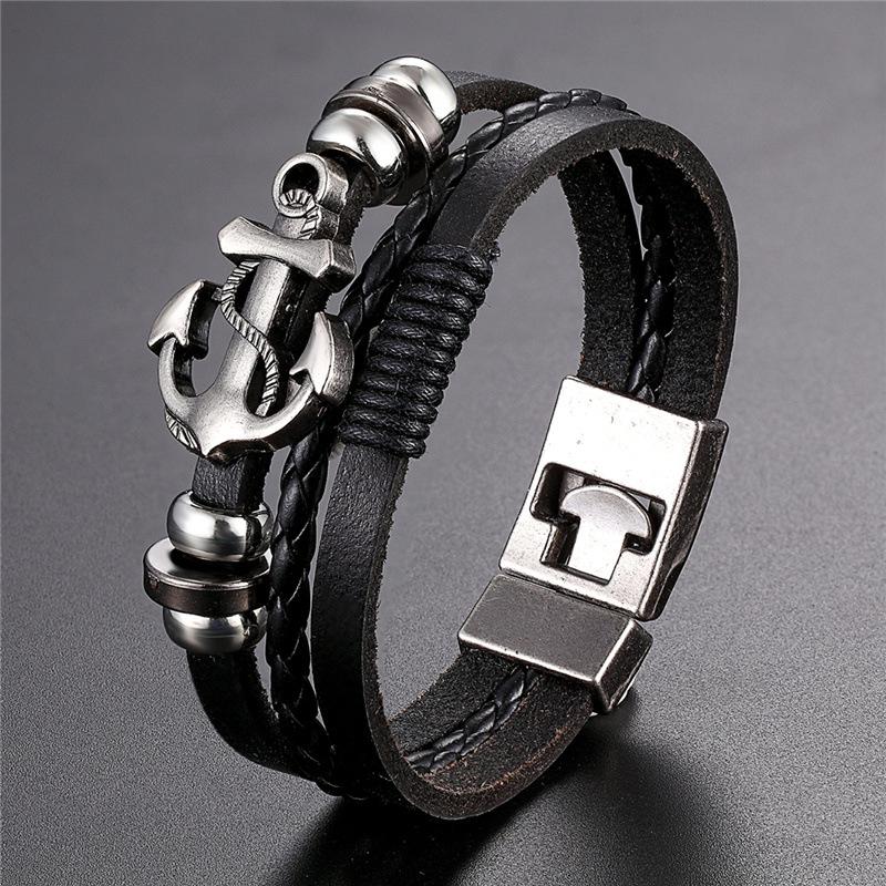 Bracelet Double Layer Vintage Alloy Cowhide  Bracelet Fashion Men's Leather Magnet Buckle Bracelet