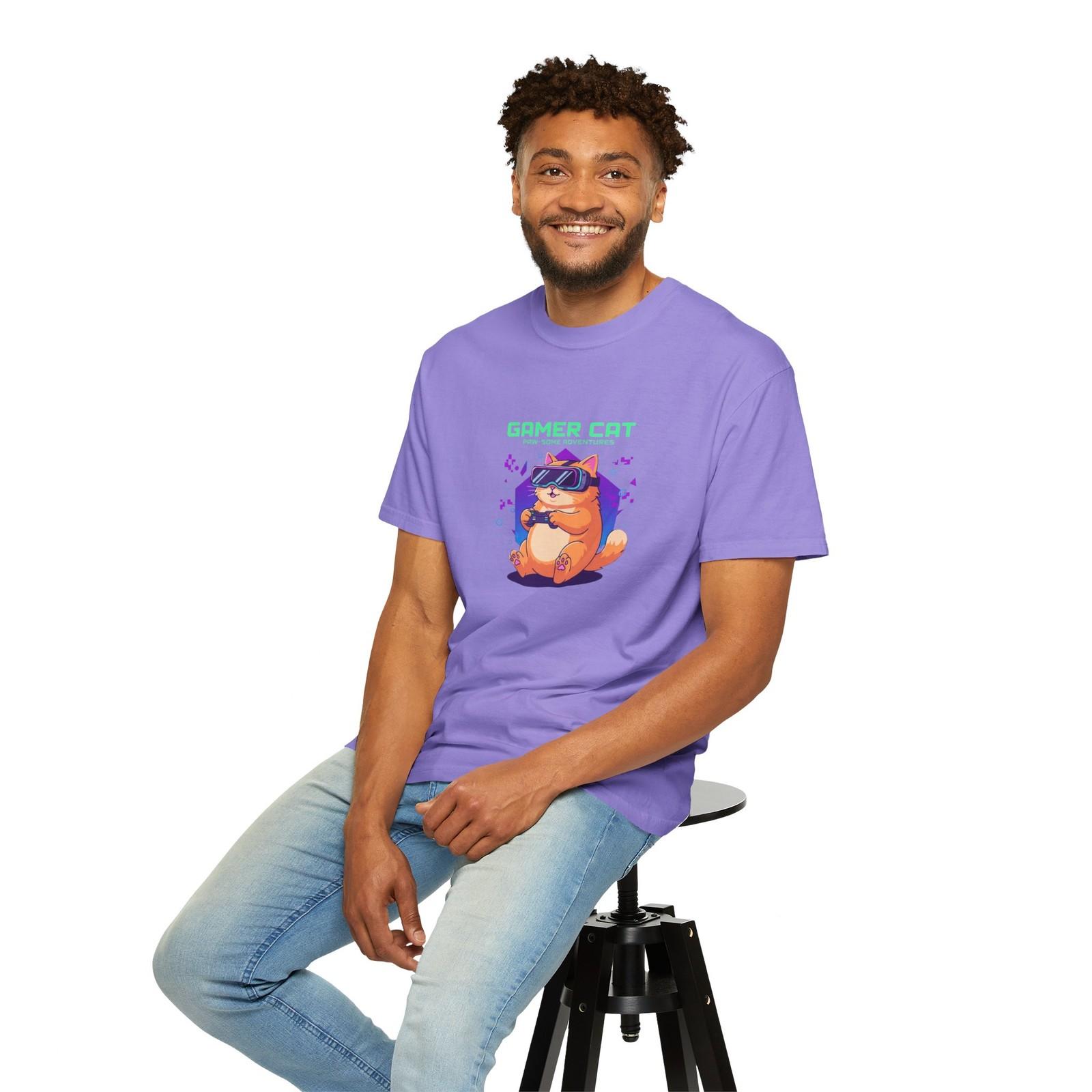 Gamer Cat T-Shirt | Cute Gaming Cat Graphic Tee S разноцветный