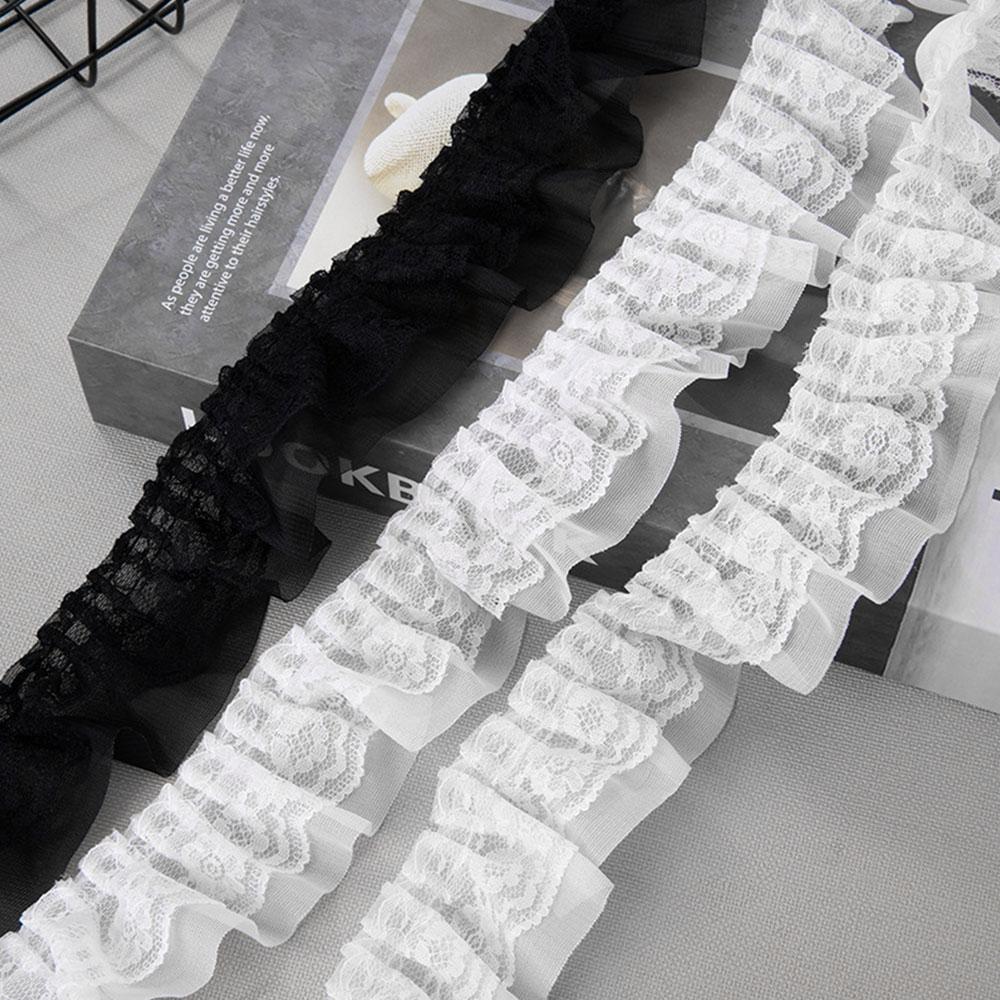 5CM Wide New Double Layers 3D Pleated Chiffon Lace Ruffle Trim Fluffy Dress Pettiskirt Curtains Splicing Cloth Sewing Deocration