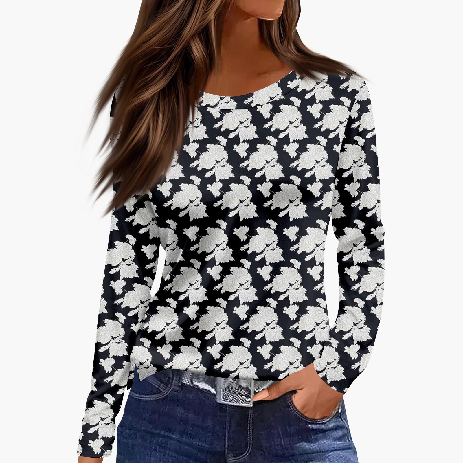 Ladies  Fashionable Casual Long Sleeved Popular Retro Floral Print Pullover Top L