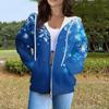 Women's Fashion Casual Christmas Print Long Sleeve Sweatshirt Pocket Jacket Zipper Hoodie Coat
