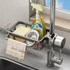 Multi-Functional Kitchen Faucet Storage Rack for Sink: Draining Basket, Sponge & Brush Holder.